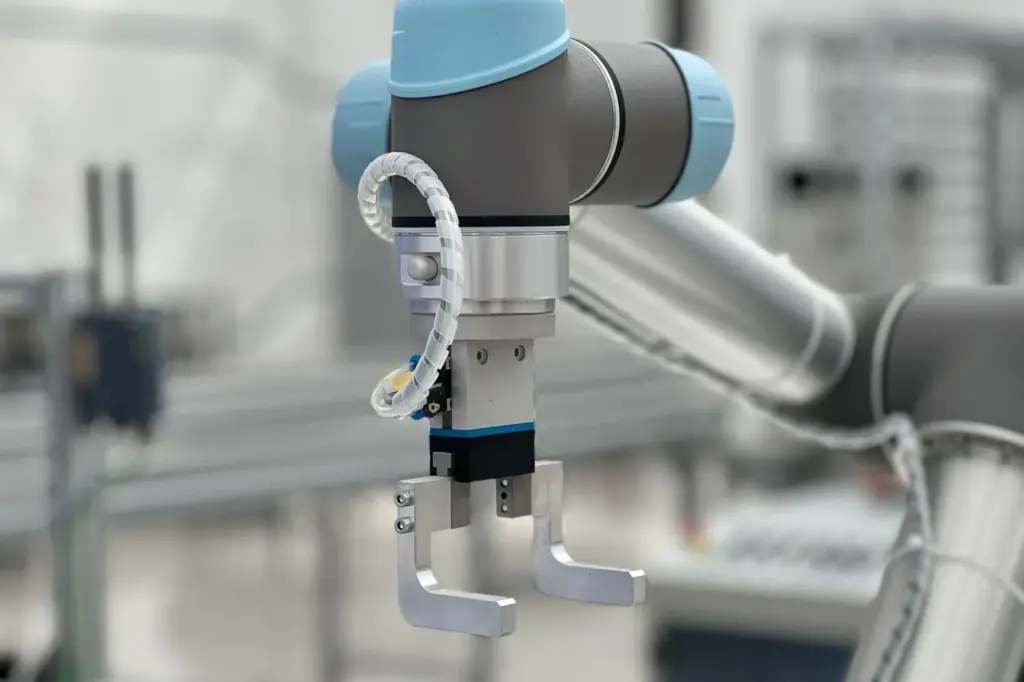 A robotic arm on an automated production line