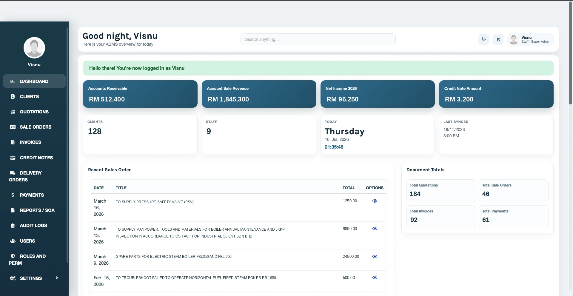 ABMS dashboard preview